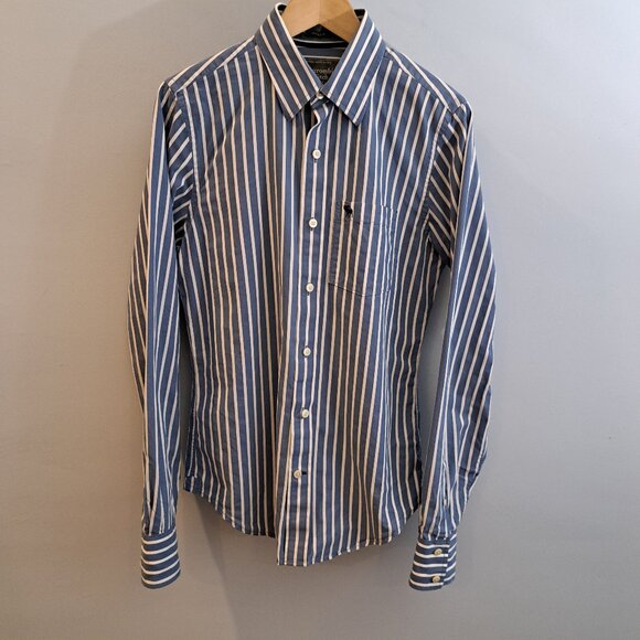Abercrombie & Fitch Men's Small Muscle Fit Long Sleeve Button Down Striped Shirt - Picture 2 of 14